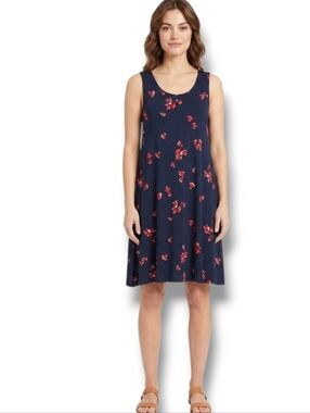 Amazon Essentials Women’s Navy Floral Sleeveless A-Line Dress – XS